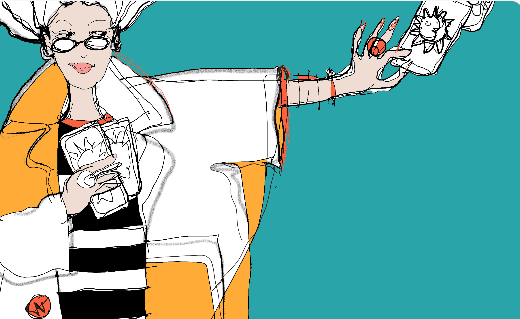 Иллюстрация девушки в очках с картами на бирюзовом фоне