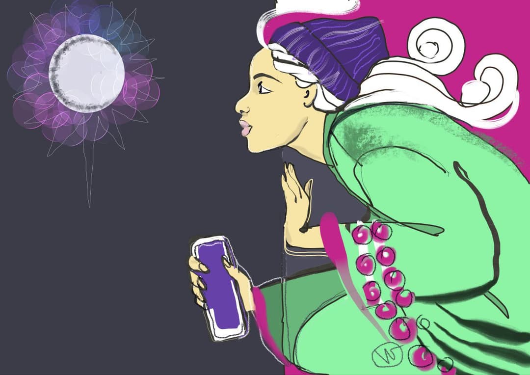 Иллюстрация лунного календаря с луной и кристаллом